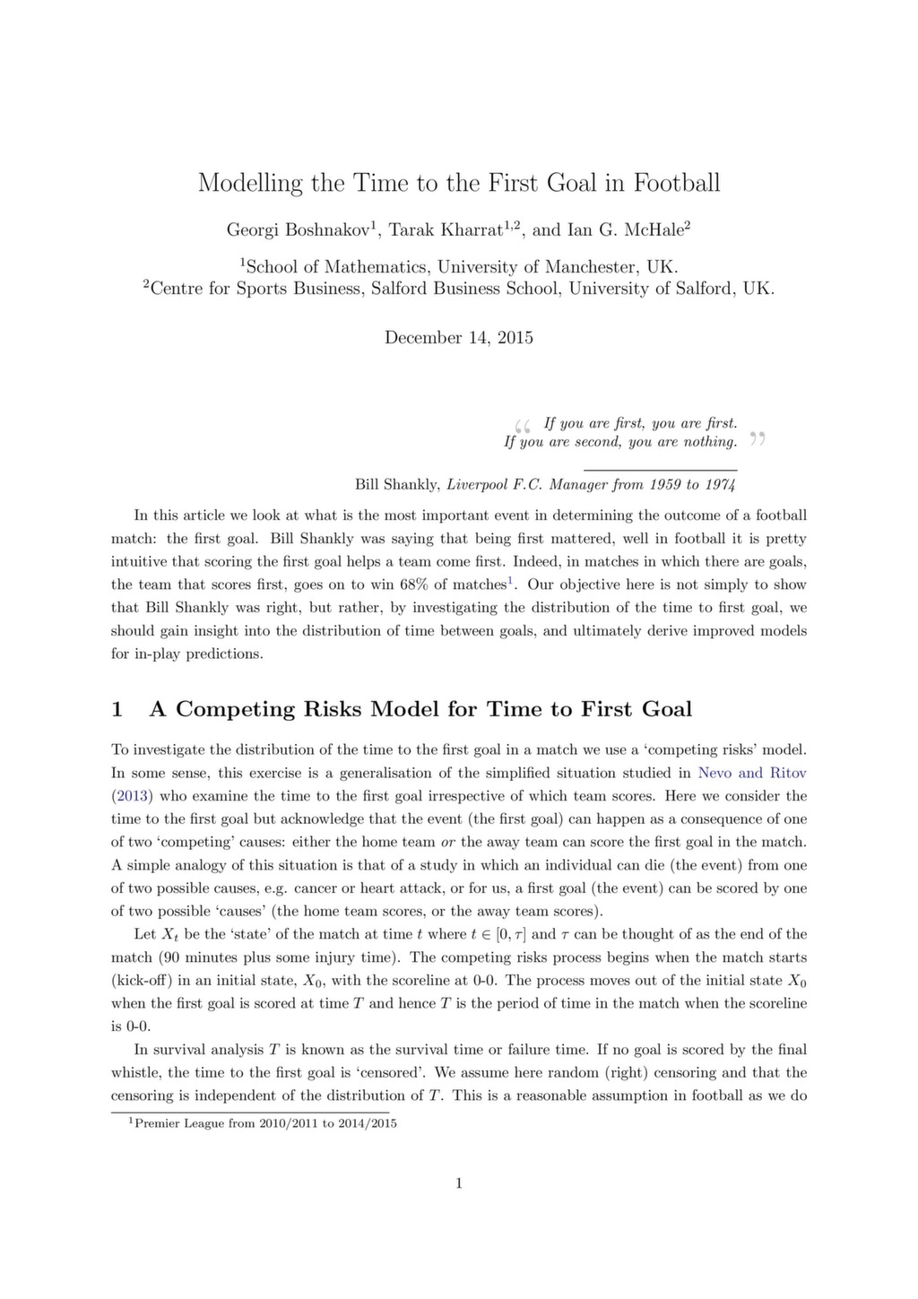 First Goal Time Modelling the Time to the First Goal in Football - Sports Trading Network